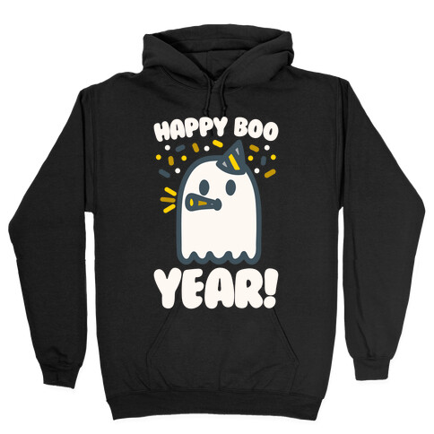 Happy Boo Year White Print Hooded Sweatshirt