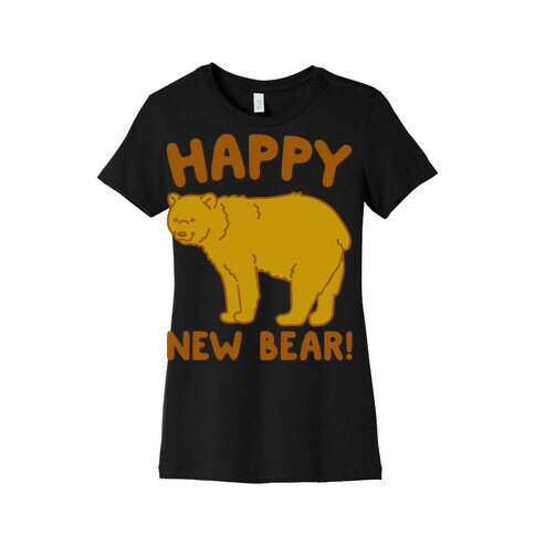 Happy New Bear White Print Womens T-Shirt