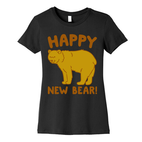 Happy New Bear White Print Womens T-Shirt