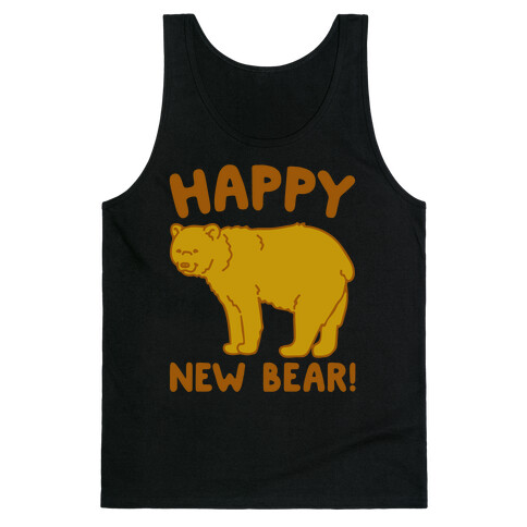 Happy New Bear White Print Tank Top