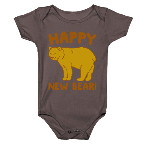 Happy New Bear White Print Baby One-Piece