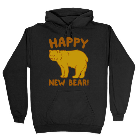 Happy New Bear White Print Hooded Sweatshirt