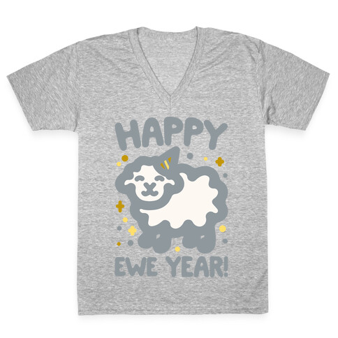 Happy Ewe Year White Print V-Neck Tee Shirt