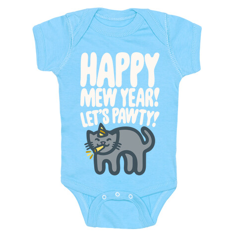 Happy Mew Year Let's Pawty White Print Baby One-Piece