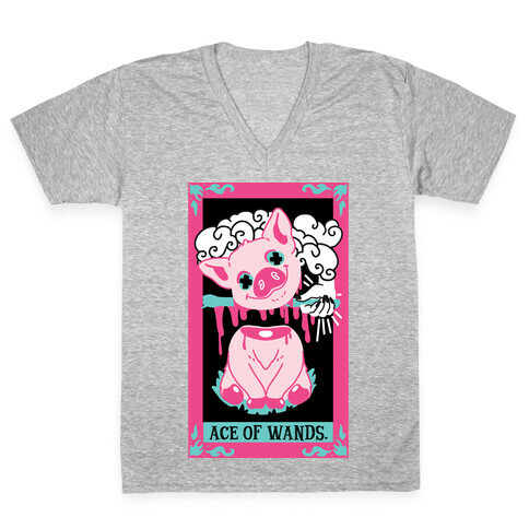Creepy Cute Tarots: Ace of Wands V-Neck Tee Shirt