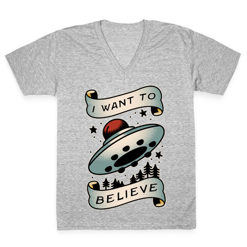I Want to Believe (Old School Tattoo) V-Neck Tee Shirt