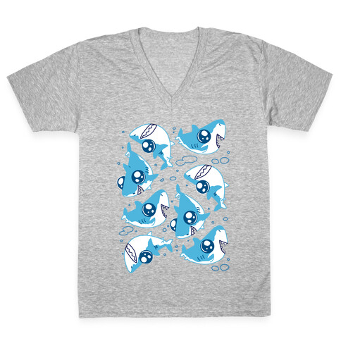 Cute Big Eyed Shark Pattern V-Neck Tee Shirt