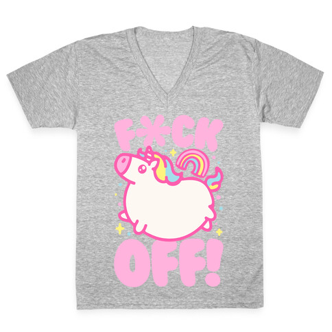 F*ck Off Unicorn White Print V-Neck Tee Shirt