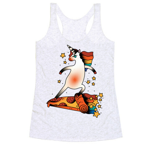 Rad Unicorn Skateboarding a Pizza Tattoo Racerback Tank Top