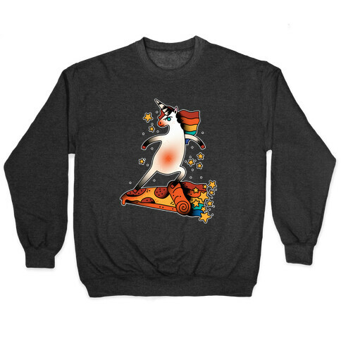 Rad Unicorn Skateboarding a Pizza Tattoo Pullover