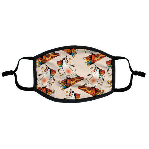 Rad Unicorn Skateboarding a Pizza Tattoo Flat Face Mask