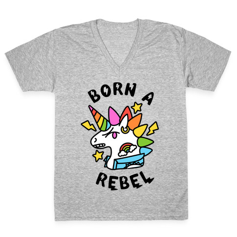 Born a Rebel (Punk Unicorn) V-Neck Tee Shirt