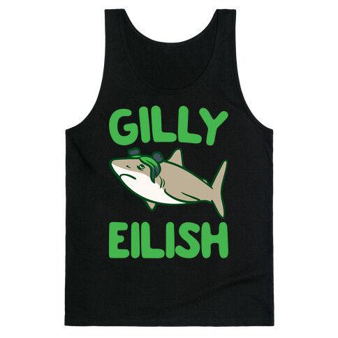 Gilly Eilish Shark Parody White Print Tank Top