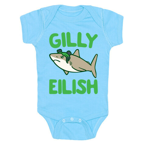 Gilly Eilish Shark Parody White Print Baby One-Piece