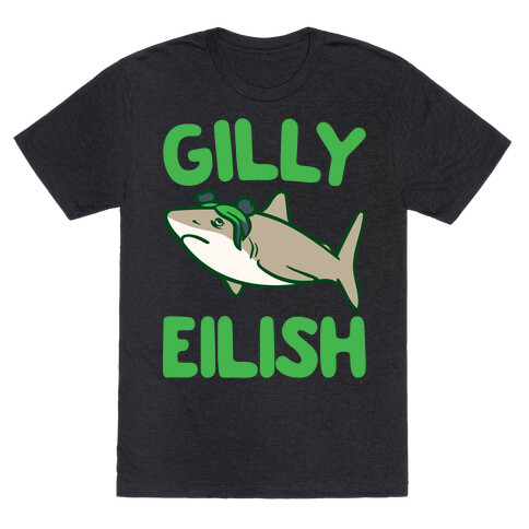 Gilly Eilish Shark Parody White Print T-Shirt