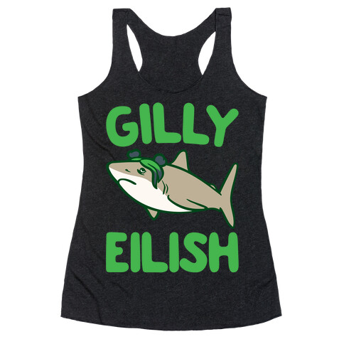 Gilly Eilish Shark Parody White Print Racerback Tank Top