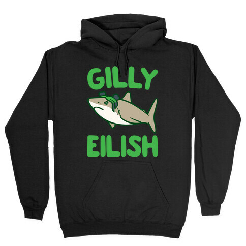 Gilly Eilish Shark Parody White Print Hooded Sweatshirt