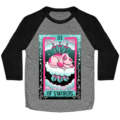 Creepy Cute Tarots: Three Of Swords Baseball Tee