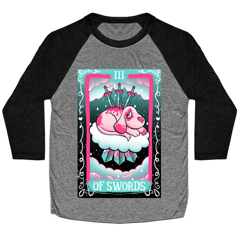 Creepy Cute Tarots: Three Of Swords Baseball Tee