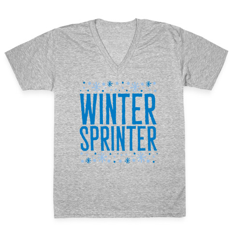 Winter Sprinter White Print V-Neck Tee Shirt