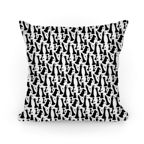 Black and White Chess Pieces Pattern Pillow