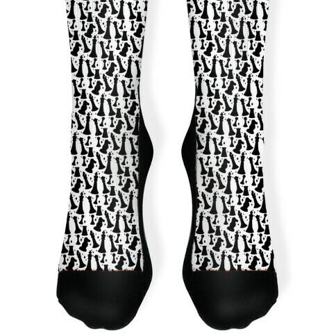 Black and White Chess Pieces Pattern Sock