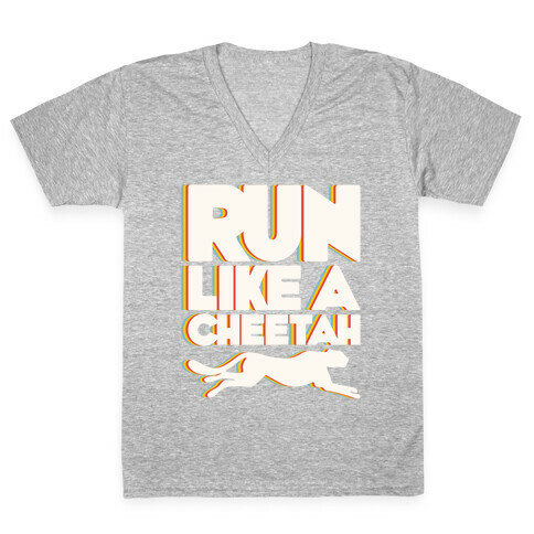 Run Like A Cheetah White Print V-Neck Tee Shirt