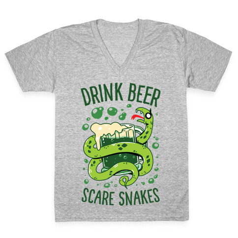 Drink Beer Scare Snakes V-Neck Tee Shirt