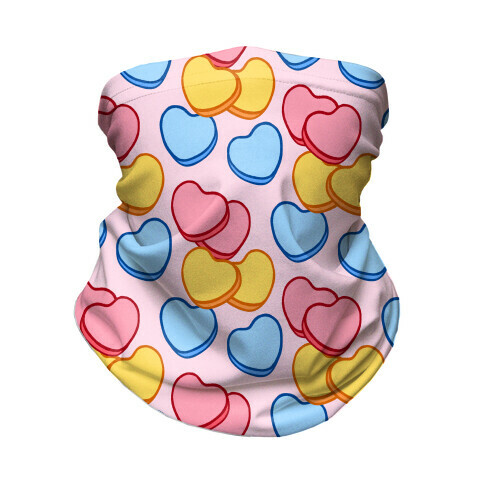 Candy Hearts Mask Pink Neck Gaiter