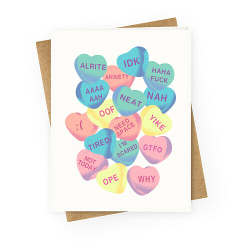 Awkward Candy Hearts Greeting Card