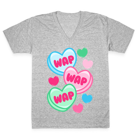 WAP WAP WAP Candy Hearts Parody White Print V-Neck Tee Shirt