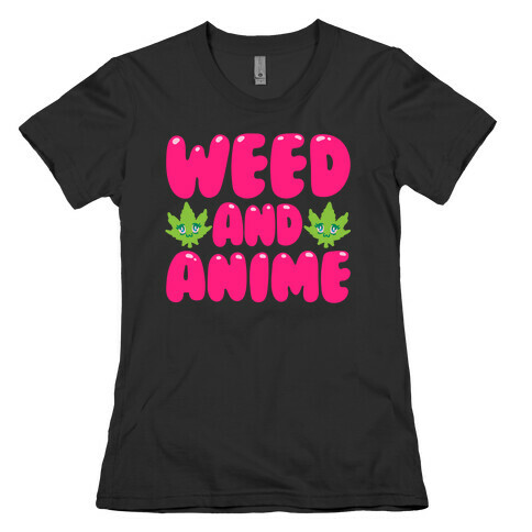 Weed And Anime White Print Womens T-Shirt