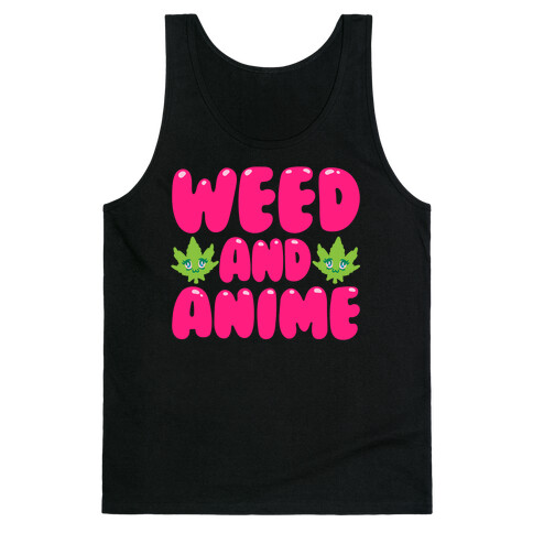 Weed And Anime White Print Tank Top