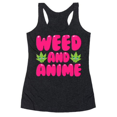 Weed And Anime White Print Racerback Tank Top