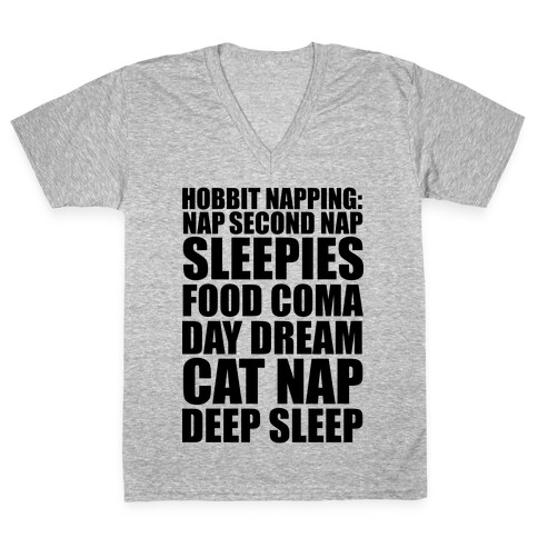 Hobbit Napping Nap Second Nap Sleepies Food Coma Day Dream Cat Nap Deep Sleep V-Neck Tee Shirt