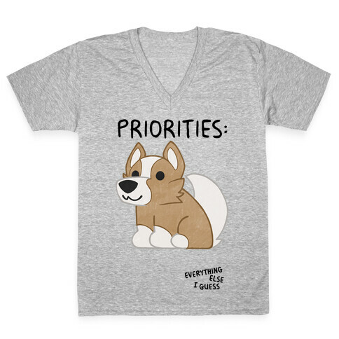 Corgi Priorities V-Neck Tee Shirt