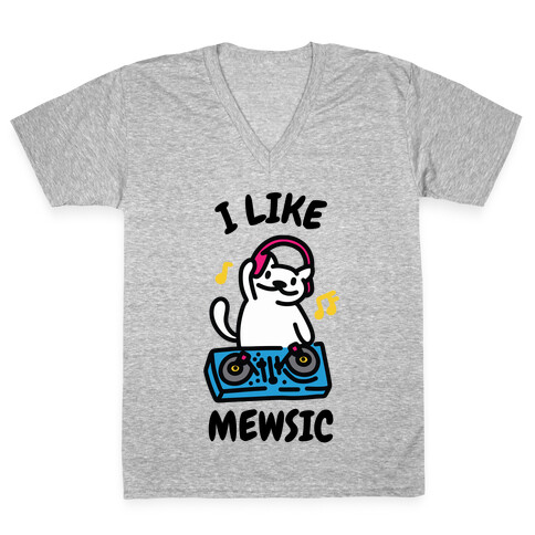 I Like Mewsic  V-Neck Tee Shirt