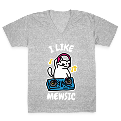 I Like Mewsic  V-Neck Tee Shirt