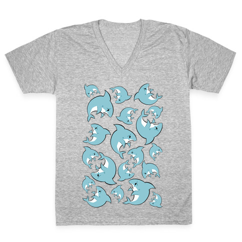 Bummed Shark Pattern V-Neck Tee Shirt
