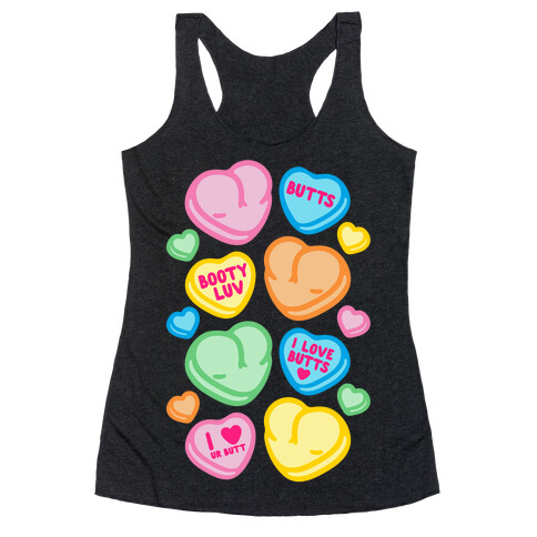 Candy Heart Butts White Print Racerback Tank Top