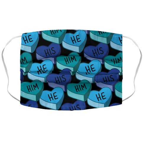 Male Pronoun Candy Hearts Accordion Face Mask