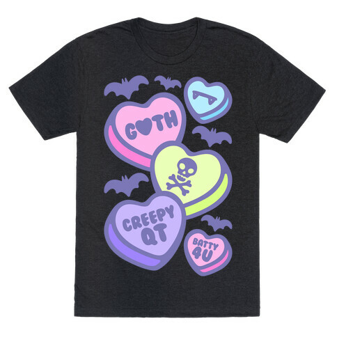 Goth Candy Hearts White Print T-Shirt