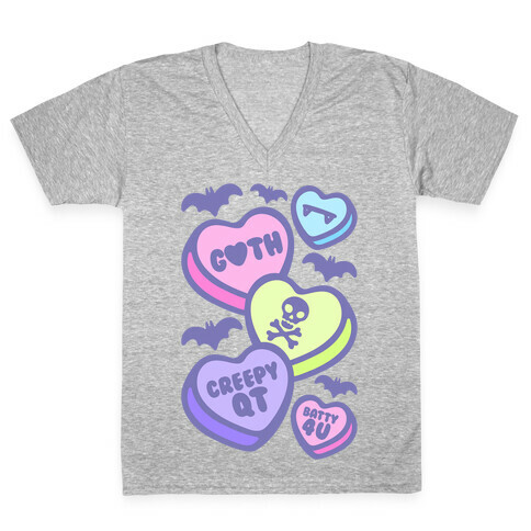 Goth Candy Hearts White Print V-Neck Tee Shirt