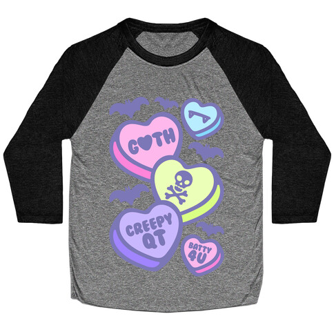 Goth Candy Hearts White Print Baseball Tee