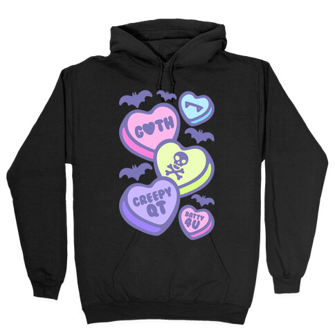 Goth Candy Hearts White Print Hooded Sweatshirt