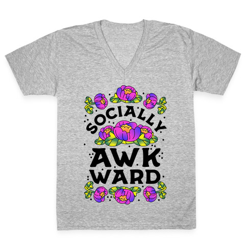 Socially Awkward (Floral) V-Neck Tee Shirt