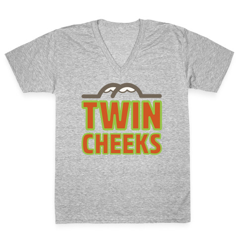 Twin Cheeks Parody White Print V-Neck Tee Shirt