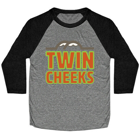 Twin Cheeks Parody White Print Baseball Tee