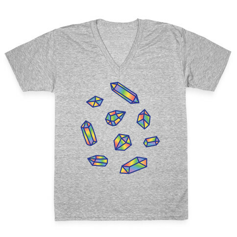 Rainbow Crystal Pattern V-Neck Tee Shirt