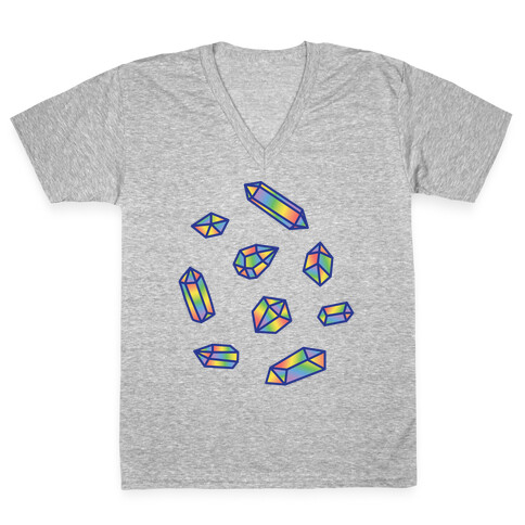 Rainbow Crystal Pattern V-Neck Tee Shirt